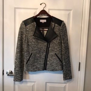 Calvin Klein Tweed Jacket with Faux Leather trim.